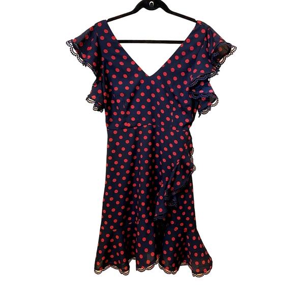 BB Dakota Dress NWT Midnight Sky Blue Red Polka Dots Size 8 Swing Dance Dress - Picture 3 of 11